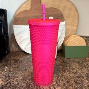 Vibrant Pink Tumbler with Straw